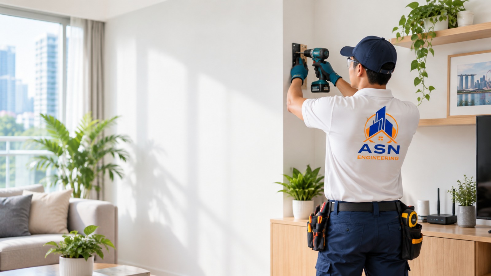 ASN Engineering handyman technician carrying out repair and maintenance work in a residential or office interior in Singapore