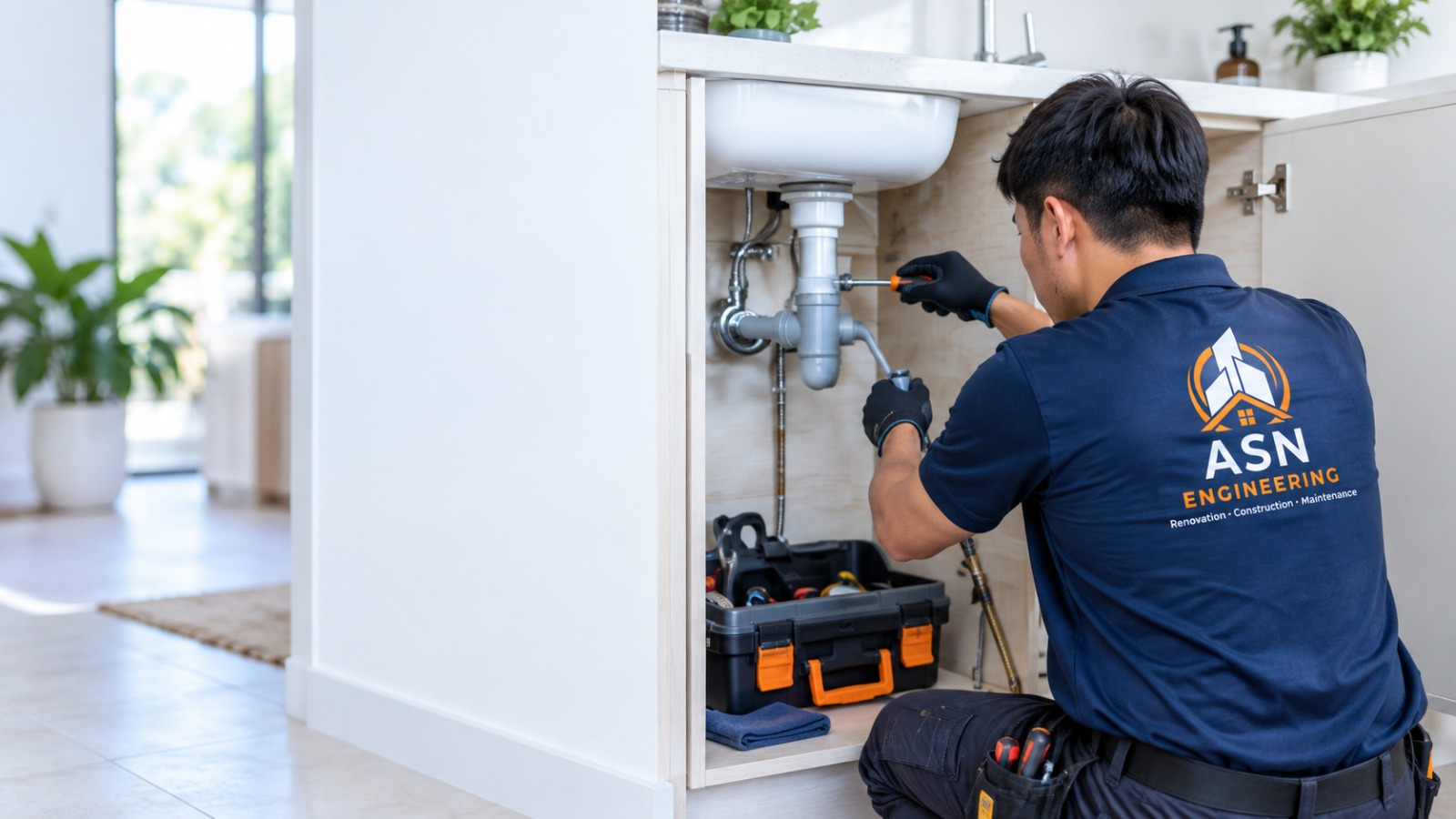 ASN Engineering plumber carrying out plumbing repair and maintenance service in Singapore residential property